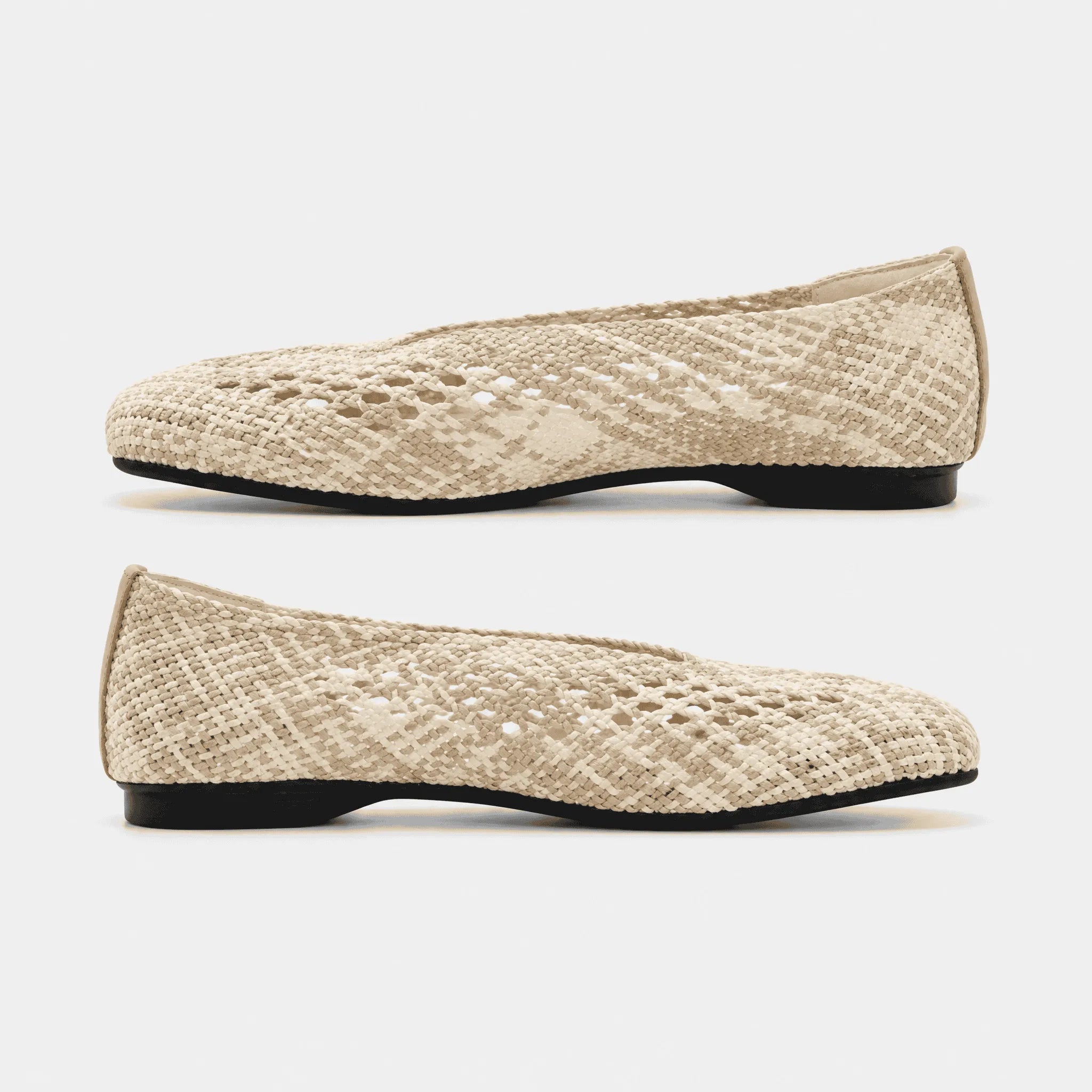 【Pre-Order】Woven 鏤空方頭平底鞋：米杏混色、涼感透氣 | Woven Hollow-Out Square Flats