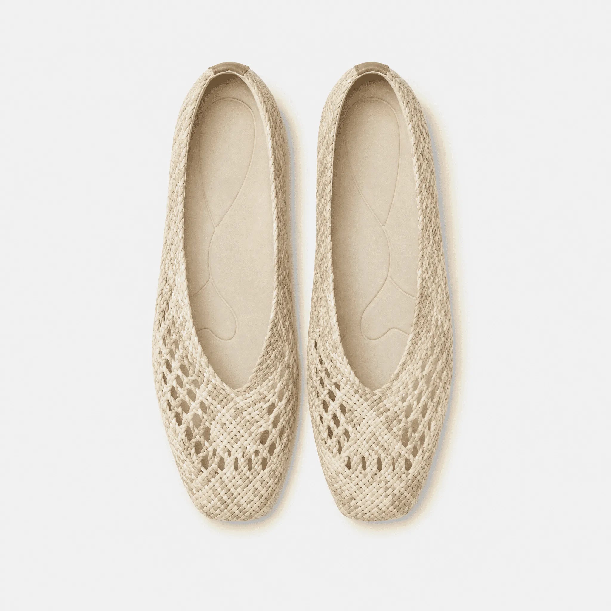 【Pre-Order】Woven 鏤空方頭平底鞋：米杏混色、涼感透氣 | Woven Hollow-Out Square Flats