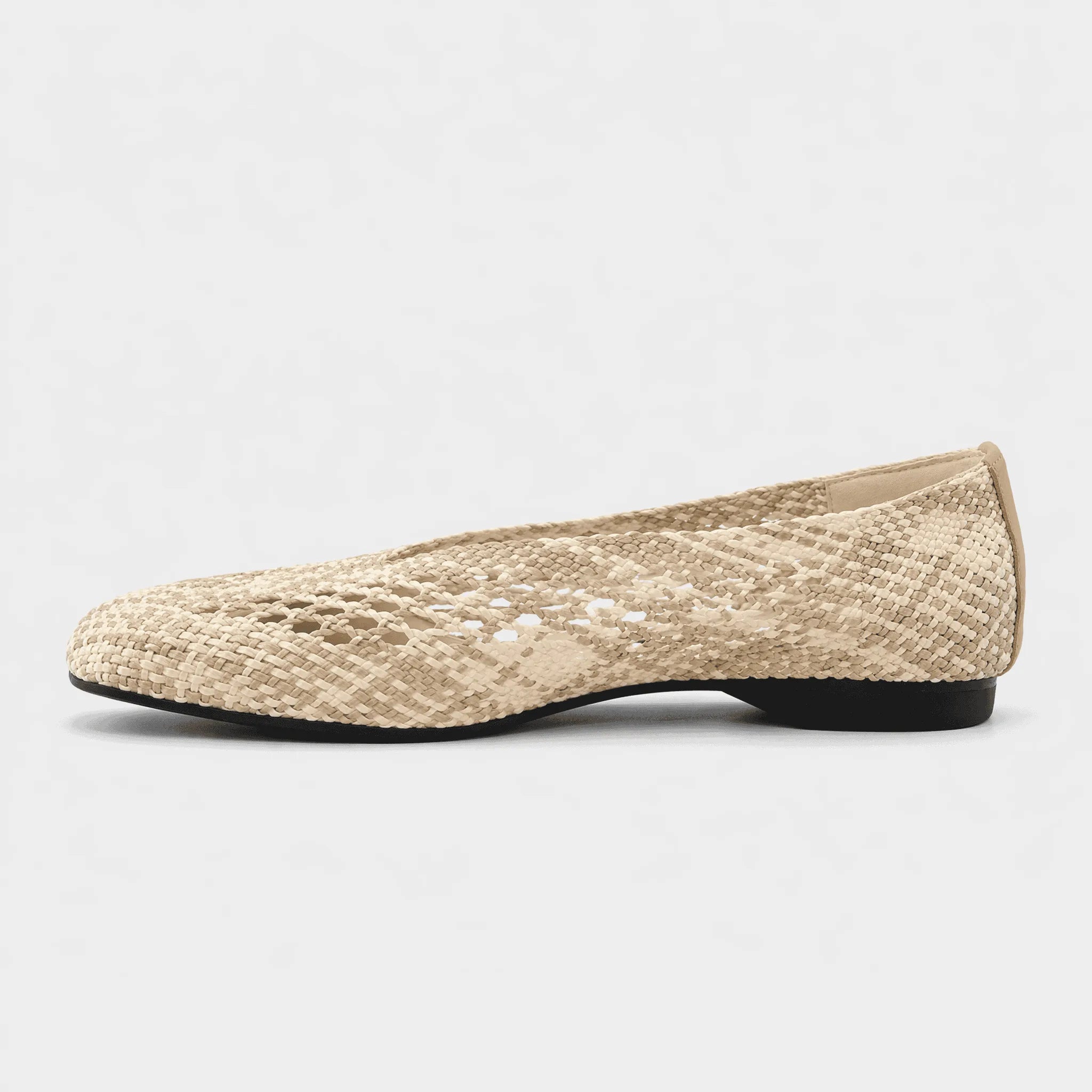 【Pre-Order】Woven 鏤空方頭平底鞋：米杏混色、涼感透氣 | Woven Hollow-Out Square Flats