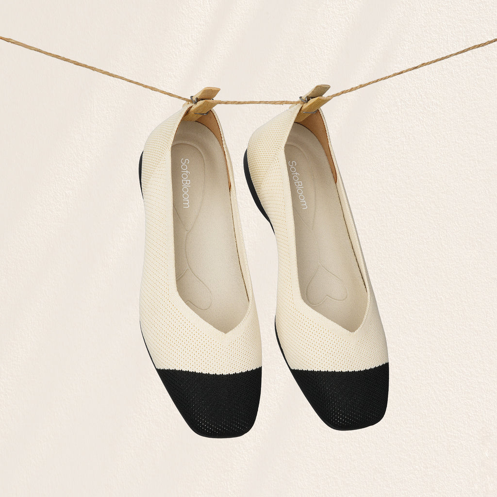 黑白經典舒適職場返工平底鞋