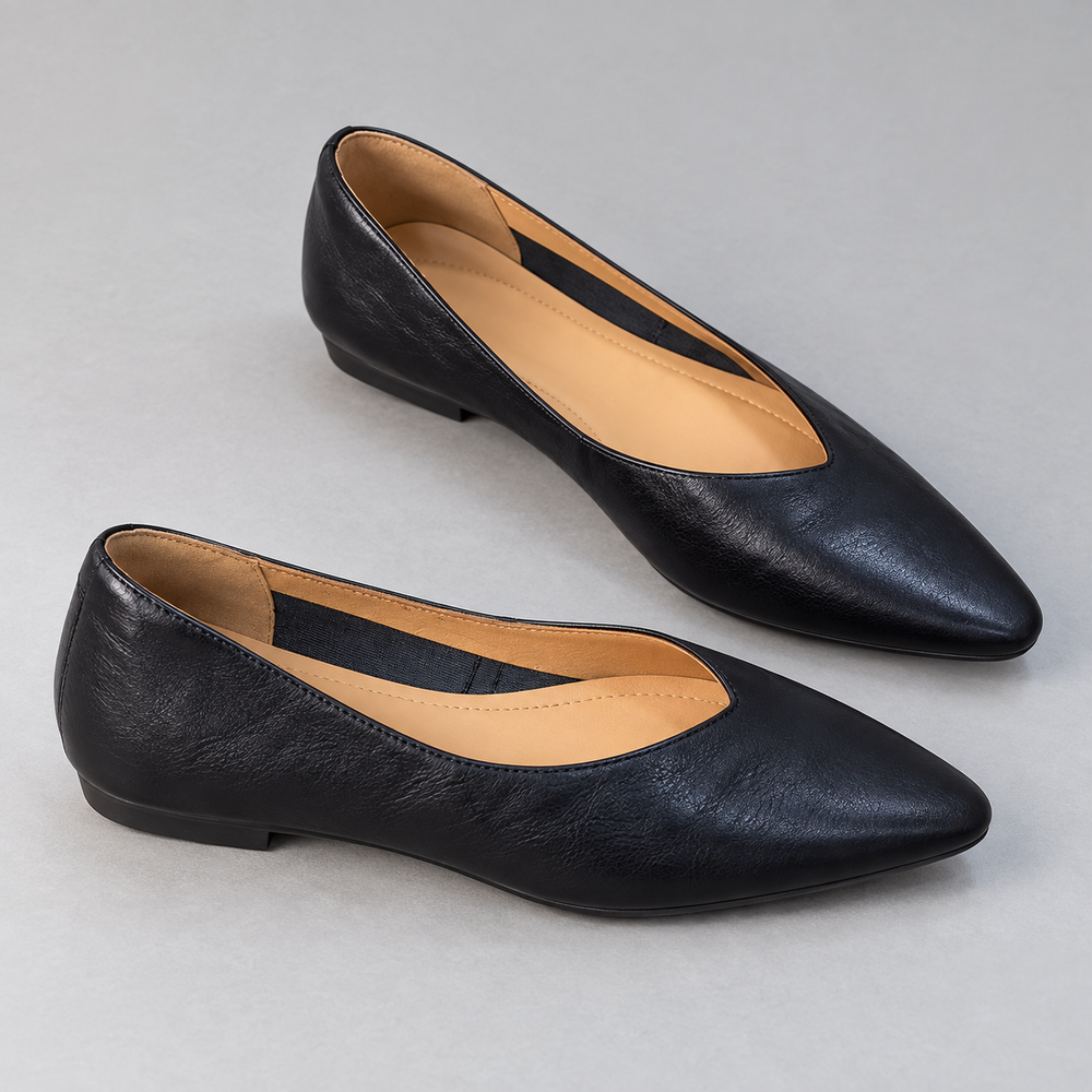 Lena V口尖頭低坡跟鞋（黑色），商品圖片