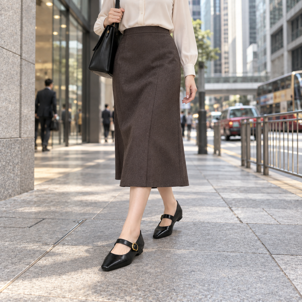 Tessa 方頭單帶低跟鞋（黑色）